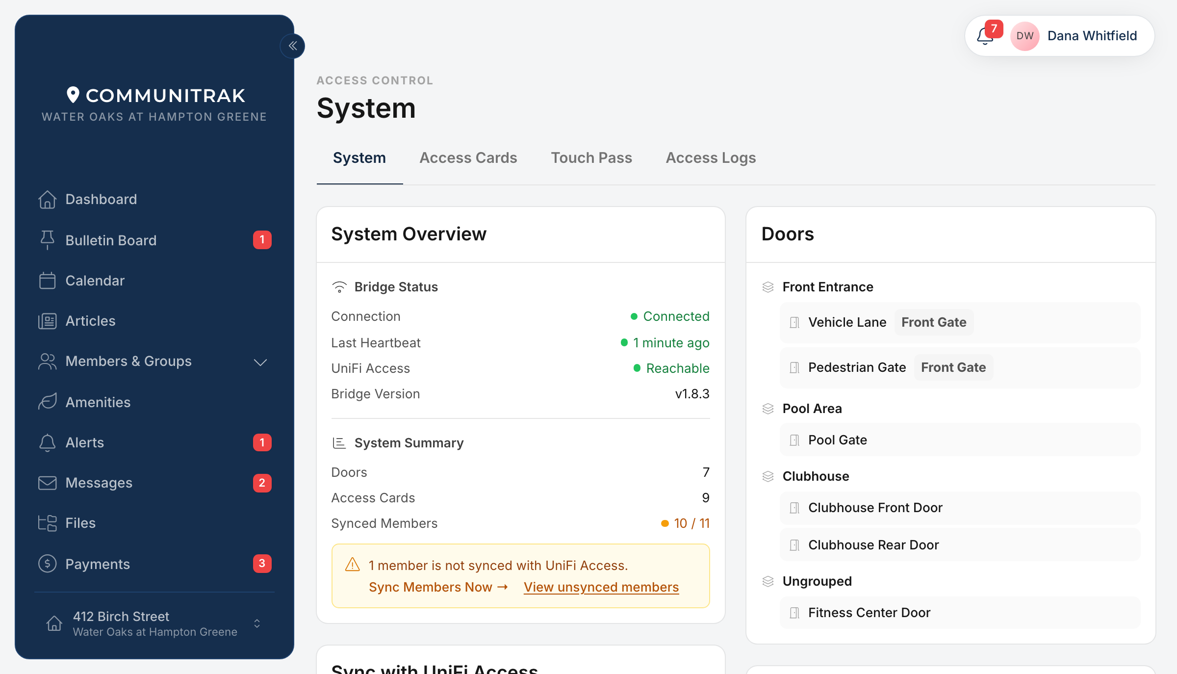 The Access Control screen in Communitrak