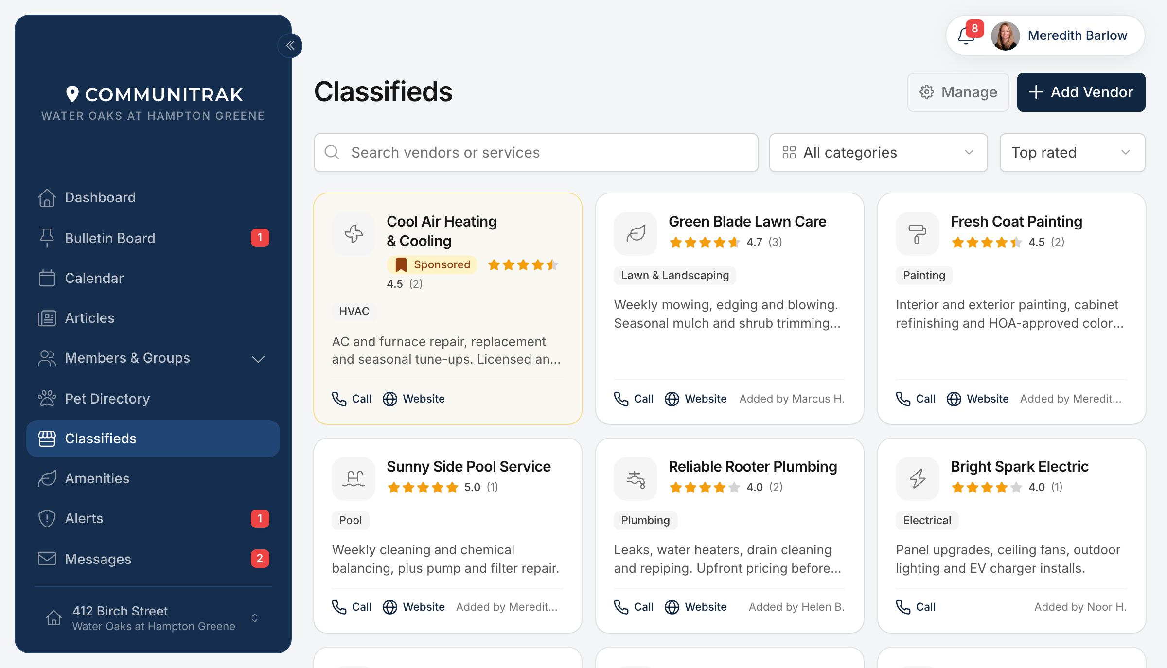 The Classifieds screen in Communitrak