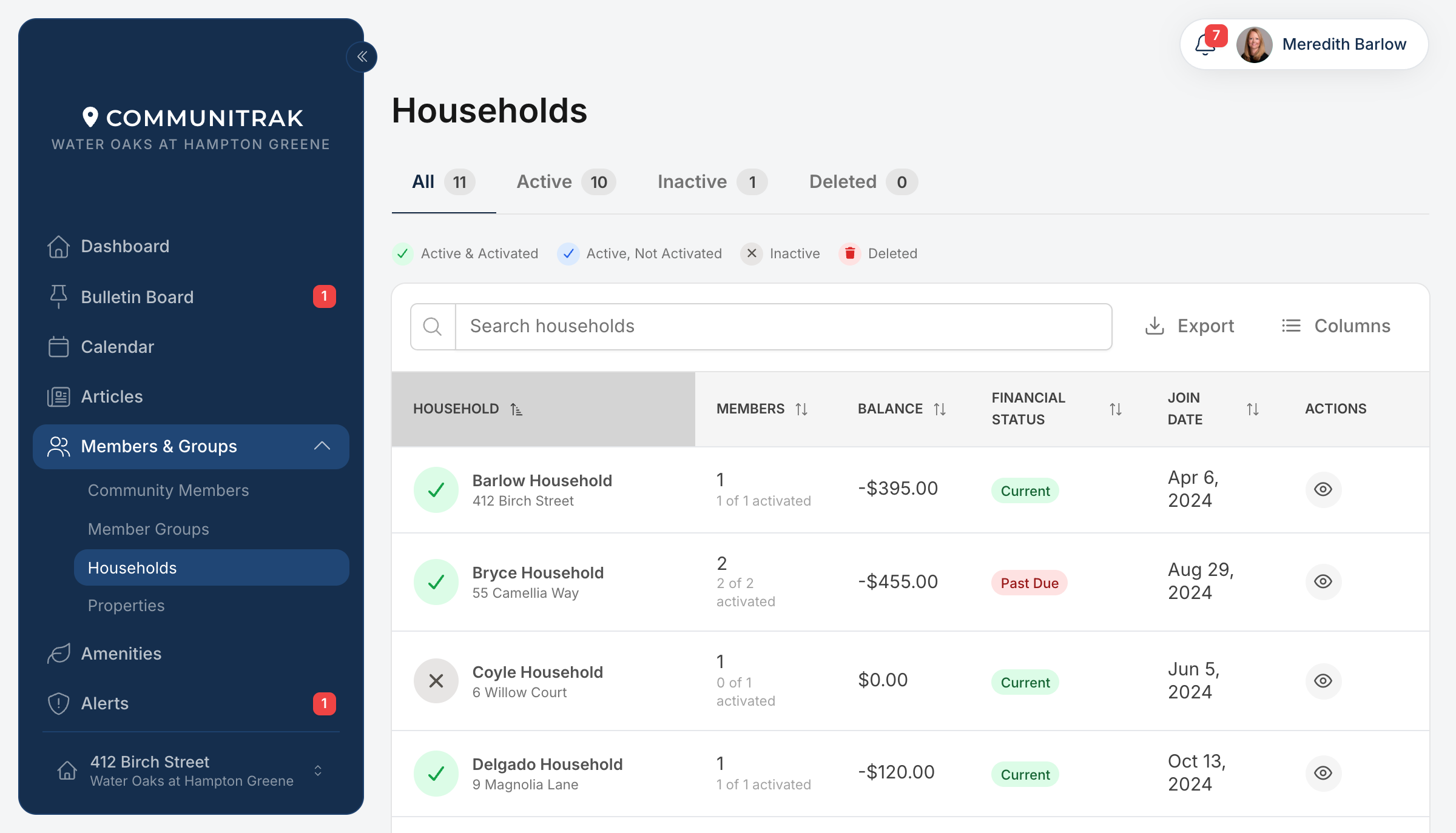 The Households screen in Communitrak