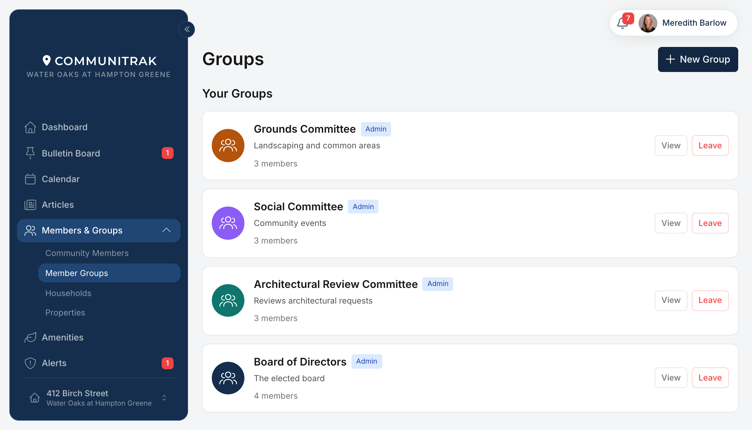 The Member Groups screen in Communitrak